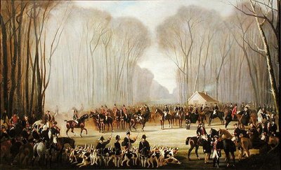 Jachtbijeenkomst bij Puis au Roi in het bos van Compiegne door Louis Robert Heyrault